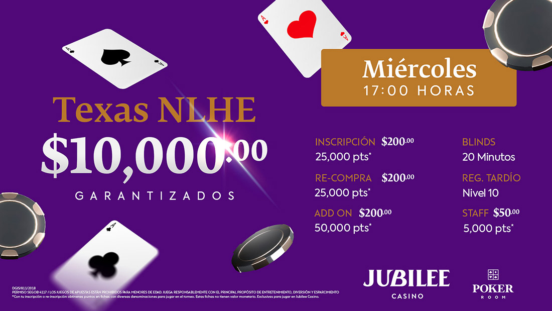  Torneo Texas NLHE con $10,000 pesos garantizados