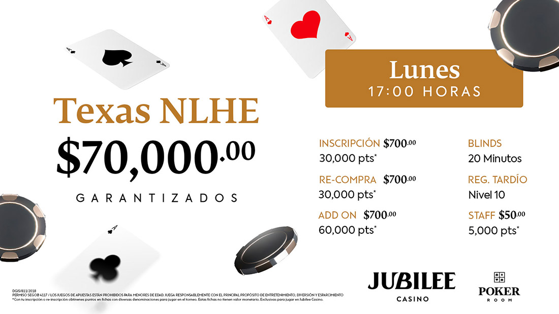  Torneo Texas NLHE con $70,000 pesos garantizados